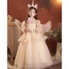 Vestidos de niña Vestido de princesa de manga larga Host floral Floral Champagne Color Nicho de moda Cumpleaños para piano para niños