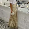 Kjolar för kvinnor damer elastisk midja guld paljett glitter elegant smal fit semesterfest bröllop maxi längd kjol