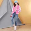 Kvinnorjackor Spring Pink Coat Kontrast Färgstygn Lös all-match Casual Jacket Top for Women