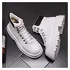 Stiefel koreanischer Stil Herren Mode weiße Schnüre-up natürliche Leder-Plattform-Schuhe Party Nachtclub Cowboy Werkzeug Stiefel Knöchel Botas Mann