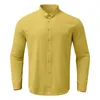 Chemises décontractées pour hommes chemises vertes en lin en coton pour hommes à manches longues à manches solides à manche