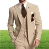 Beige Three Piece Wedding Men Suits For Business Party Peaked Lapel Two Button Custom Made Groom Tuxedos Jacket Pants Vest8962465