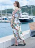 Casual Dresses Women Plus Size Lose Dress Female Seaside Vacation Style Slit Super Fair Print V-Neck