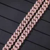 9mm Iced Out Women Chains Choker Halsband Rose Gold Metal Cuban Link Full With Pink Cubic Zirconia Stones Chain Jewelry289i