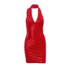 Basic lässige Kleider sexy rote Deep V-Ausschnitt Halfter Kleid höhere Party Rückenless dünne Mini-Kleider Temperament Shinny Club Abend