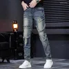 Heren jeans American Autumn and Winter Motorcycle Stitching potloodbroek Retro nostalgische modestraat Casual Youth P