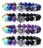 Natural Chakra Stones Pärlade strängar Fatima Evil Charm Armband Fashion Black Lava Tiger Eye Turquoise Amethyst Agate Quartz Bang8185460