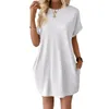 Casual Dresses Loose Fit Dress Stylish Summer With Side Pockets For Women Breathable Mini Wear Office Dating Crew Neck Short