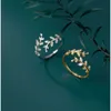 Cubic Zirconia Leaf Shape Adjustable Open 925 Sterling Silver 18K Gold Plated Finger Rings Fine Jewelry for Women Girls