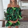 Casual Dresses Boho For Women 2024 Summer Sexy Off Shoulder Floral Print Flare Sleeve Tunic Dress Mini Sundress Vestidos