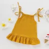 1-5 Years Old Kid Girl Summer Breathable Cotton Slip Dress Adjustable Solid Color Halter Dress Toddler Girl Holiday Beachwea 240416
