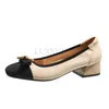 Sandaler Kvinnor Pump Tjocka båtskor Square Toe Shoes Gliding In The Office Womens Shoes Metal High Heels Dress Shoes J240416