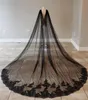 Veaux de mariée Real Pos Black Cape Sequins Lace Tulle Wedding Boleros Accessoires Cathédrale pour la mariée 3 5 METRES1922917