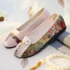 Chaussures décontractées Veowalk Floral Patchwork Femmes Linn Coton Slip sur ballet Flats Soft Confortable Marche pour Mother Elders Mesdames