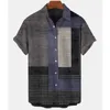 Men's Casual Shirts Mens casual fashion patch plaid 3D printed button up collar short sleeved shirt 24416