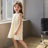 Girl Dresses 2024 Summer Princess Girls Dress Sleeveless Lace Tassels Mesh For 2-12 Years Old Children Birthday Present Clothes