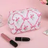 Cosmetic Bags Cute Bow Floral Travel Makeup Pouch With Zipper Organizer Storage Bag Skincare For Women Girls