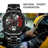 Watches Quartz Watches For Men Watertproof Vacuum Plating Rostfritt läderrem bilhjul Rim Hub Sport Automatisk lysande armbandsur