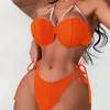 2024 WOBEN Swimwear Split Shell Wrap Lace Pearl Up tres puntos Color sólido Bikini