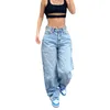 Женские джинсы Женщины мешковатые с высокой талией джинсовая джинсовая джинсовая ткань Прямые брюки для грузовых штанов с карманной уличной одеждой Y2K E-Girl