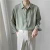 Męskie koszule na zwykłe ubrania Koreańskie ubrania luźne solidny kolor Button długoterminowy dla mężczyzn projektant mody Autumn Trend jedwabna koszula biznesowa 240416