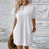 Casual Dresses Loose Fit Dress Stylish Summer With Side Pockets For Women Breathable Mini Wear Office Dating Crew Neck Short