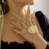 Link Bracelets Exaggerated Gold Color Harness Finger Bracelet Women Chunky Chain Belly Dancer Cosplay Hand Jewelry