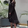 カジュアルドレス春の夏ファッションソリッドカラーシャツドレス女性セクシーな長袖ボタン不規則なルーズフィッティング