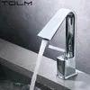 Bathroom Sink Faucets TOLM Creative Single Hole Faucet Handle Lavatory Copper Grey Black Brass Cold Mixer Tap