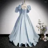 Party Dresses Light Blue Sweet Long Floor Length Lady Girl Women Princess Banquet Ball Prom Performance Dress Gown Free Ship