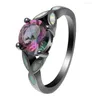 Anéis de casamento Black Gun Bated Rainbow Cubic Zirconia Fire Opal for Women Fashion Jewelis