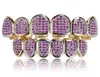 Hip Hop ghiacciato a ghiaccio Purple CZ Micro Pave superiore Grillz Set di denti Rhodium Grills4198758