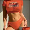 Swim Wear European And American Split Bikini Three Piece Swimsuit Y Printed For Women Drop Delivery Sports Outdoors Water Swimming Otswl