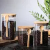 Storage Bottles Glass Jar With Bamboo Lid & Spoon Food Kitchen Orgainzation