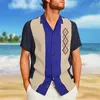 Camicie casual maschile New Mens Hawaiian Shirt Geometry Cuba Collar Black 3D Stampa 3D T-shirt di moda casual Fashion Beach 240416