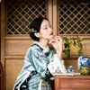 Etniska kläder 2024 Retro Ruyi Cloud Head Quilted Cheongsam Women's Elegant Blue Fringe och Velvet Hanfu Dagliga kinesiska klänningar