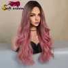 Nouveau pour les dames à mi-longueur, casque en dentelle ondulée avec des reflets de gradient psychique brun pour cheveux pour filles Cosplay Wig