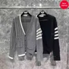 Time Breate Tb Cardigan Four Bar V-Neck Thick Needle Front And Back Irregular Button Top Knit Sweater