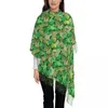 Lenços folhas verdes lenço lenço folhoso floresta impressão de floresta com longa borla de outono shawl casual envoltório externo