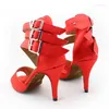 Dance Shoes Red Satin Soft Outsole High-heeled 8.5cm 10cm Latin Women's Ballroom Dancing Party Wedding