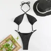 Women's Swimwear KUKAKEY One Piece Swimsuit Sexy Black Shiny Halter Backless Women Cut Out Monokini High Bathing Suit Swimming Wear