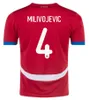 2024 2025 Jersey de futebol da Sérvia Copa Euro Milivojevic Mitrovic Tadic Sergej 24 25 Casa Red Away Futebol Branco Camisas Adultos Kit