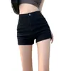 2024 Zomer Spicy Girl Black A-Line Denim Shorts Dames Elastische Hoog getailleerde afslanke rechte been brede ultra korte hot pants