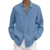 Camisas casuais masculinas Camisa de linho de algodão da primavera verão de tamanho longo de manga comprida cor sólida cor de colar de colarinho de colarinho macho 24416