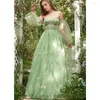 Party Dresses Fairy Forest Green Prom Dress Long Puffy ärmar Sweetheart golvlängd en linje blommor tyll söt kväll vestidos