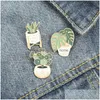 Bijoux Cartoon Européen Broches de plante en pot émail Émalie Cactus Aloe feuilles Pins pour enfants unisexe Vêtements Cowboy Badge Accessor DH2S5