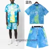 High end designer clothes for Paa Angle Tie Dyed High Street Casual Pure Cotton Round Neck Short Sleeve Tshirt Shorts Capris Men Set Summer Fashion With 1:1 original tag