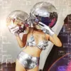 Disco Mirror Ballhelm masker Mirror Dance Costume Glass Ball LED -helm voor DJ Nightclub Musical Festival Dance Party Decor 240403