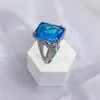 Cluster Rings Hoyon Women's Wedding Ring Set met Sea Blue Topaz Diamond Style Princess en S925 Color Fashion Jewelry Engagement Girl