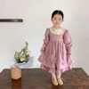 Девушка платья корейцы весны осенние девочки платье хлопколоколочное кружевное кружев